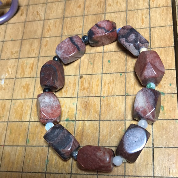 Semiprecious Mix Stone Bracelet 7”L Elastic Jasper w Lapis Lazuli Onyx Opal Etc. - Picture 8 of 8